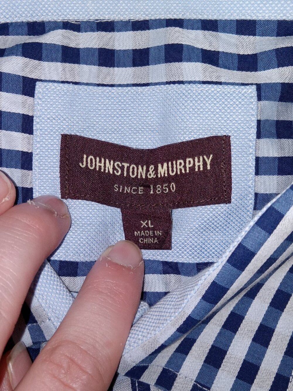Johnston Murphy Men's XL Blue Gradient Gingham Plaid Button Down Dress Shirt - Picture 8 of 15